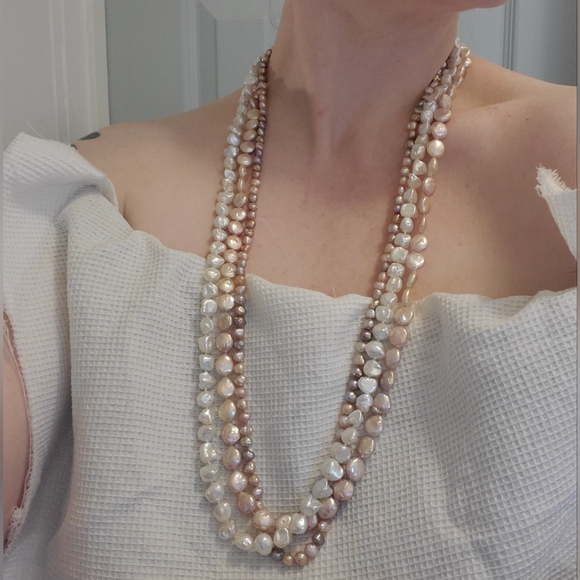 Baroque White Freshwater Pearl Opera Length Necklace - Picture 4 of 8